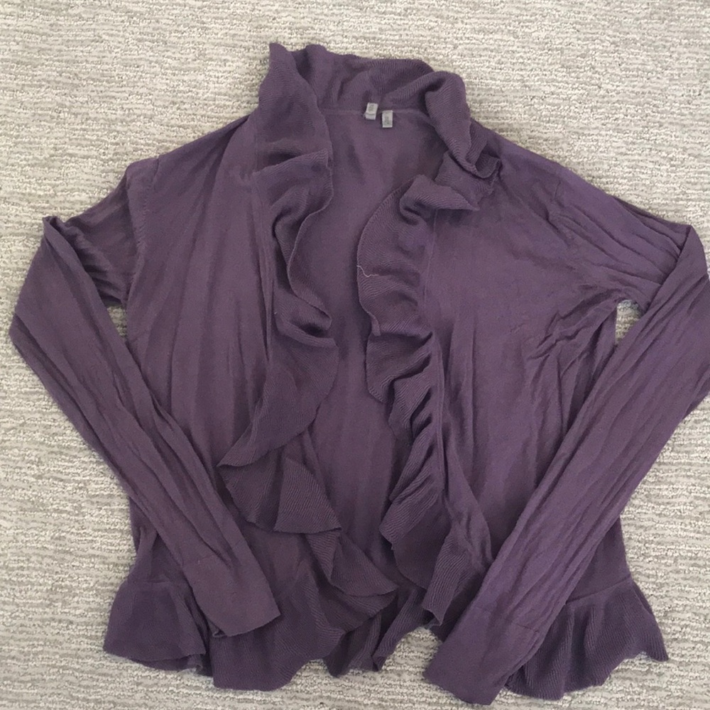 Purple ruffle open cardigan